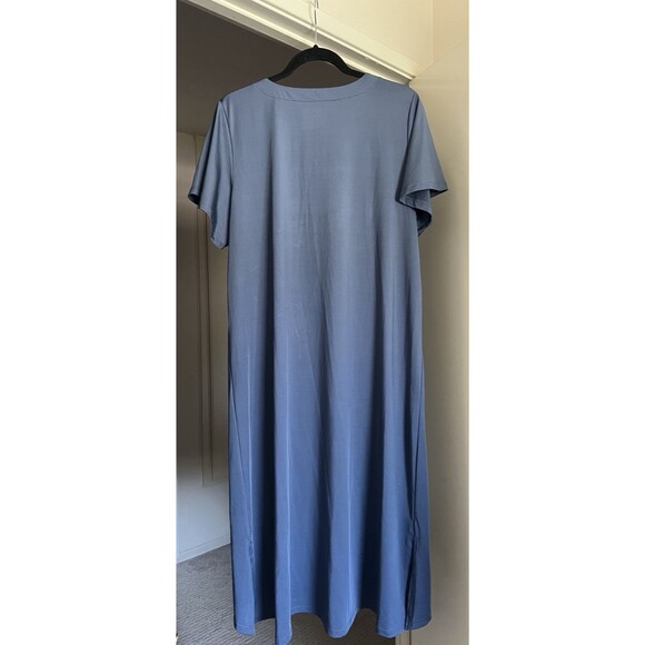 Cuddl Duds Flutter Sleeve V-Neck Dress Blue Size L Silky Soft Stretch - Picture 6 of 12